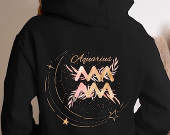 Aquarius Zodiac Hoodie: Boho Celestial Astrology Gift