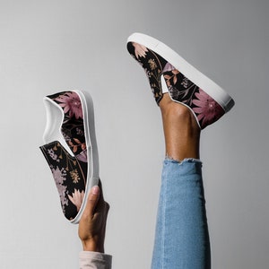 Womens Fashion Floral Canvas Slip On Shoes, Cottage Core Shoes For Her, Womens Slip On Summer Shoes, Womens Boho Lovers Gifts, Unique Shoes