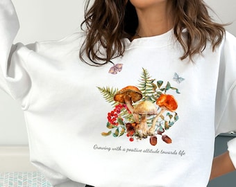 Cottagecore Mushroom Sweatshirt: Forest Floral Graphic Pullover
