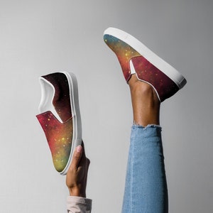 Outer Space Slip On Shoes, Space Themed Sneakers, Cosmic Print Shoes, Galaxy Design Shoes Colorful Nebular Slip Ons Vibrant Outer Space Gift