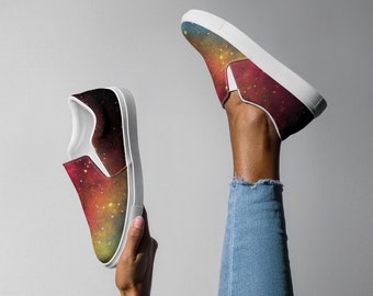 Cosmic Galaxy Slip On Shoes: Space Nebular Print Sneakers