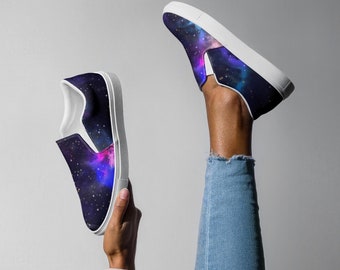 Galaxy Print Slip On Shoes: Cosmic Nebular Design