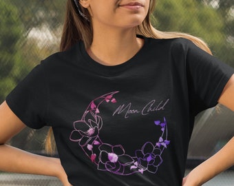Moon Child Celestial Shirt: Floral Crescent Moon, Witchy Gift