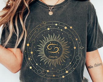 Comfort Colors Zodiac Cancer Vintage Tee, Astrology Cancer Oversized T Shirt, Celestial Cancer Zodiac Sign Birthday Gift, Cancer Zodiac Gift