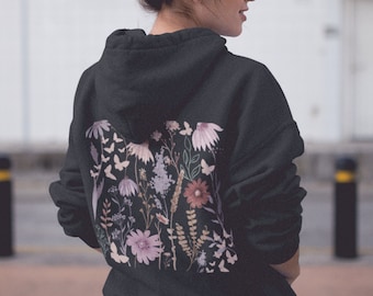 Cottagecore Hoodie: Vintage Sweatshirt mit gepresster Blumen Grafikrückseite