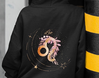 Zodiac Leo Hoodie: Boho Astrologi Baksidestryck