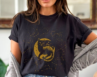 Celestial Cat Shirt: Comfort Colors Astrology Tee