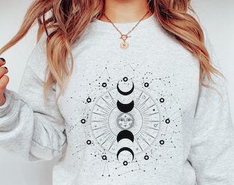 Moon Phase Sweatshirt: Celestial Astrology Graphic, Moon Lovers Gift