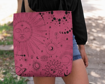Celestial Sun & Moon Tote Bag: Mystical Galaxy Print