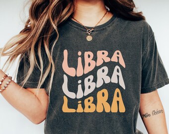 Comfort Colors Libra Zodiac T-Shirt: Retro Astrology Oversized Tee