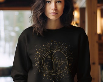 Sudadera del signo zodiacal Acuario: diseño gráfico con temática espacial, regalo de astrología