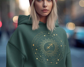 Sudadera con capucha del signo zodiacal Sagitario: Regalo astrológico con temática espacial