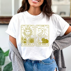 Komfort Farben Sonne und Mond Tarot Shirt, himmlische Tarot Karte Shirt Sonne Mond Tarot Grafik Shirt Tarot Geschenke Das Sonnen Tarot Das Mond Tarot
