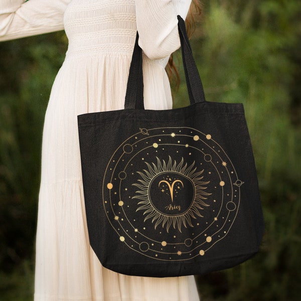 Aries Zodiac Sign Tote Bag, Astrology Tote Aries Sign, Aries Constellation Bag, Starry Aries Tote, Astrological Tote Bag Aries Horoscope Bag
