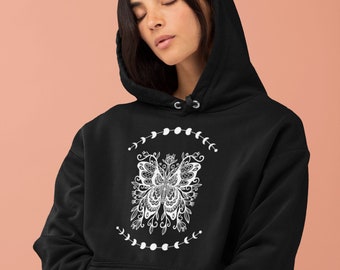 Butterfly Moon Phase Hoodie: Unisex Nature Lover Gift