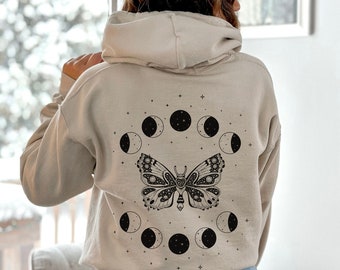 Mystical Moth Moon Hoodie: Celestial Witchy Sweatshirt