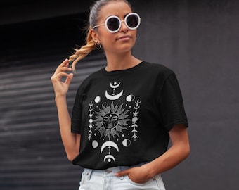 Sun & Moon Phase Shirt: Mystical Tarot Card Design