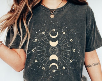 Celestial Moon Phase Comfort Colors Shirt, Astrology Boho Tee