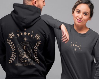 Moth and Moon Phase Hoodie: Celestial Style Sweatshirt