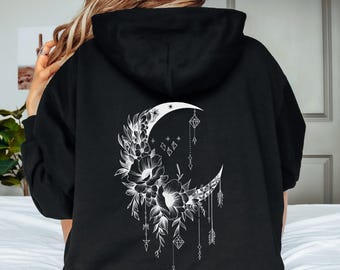 Hoodie met bloemenprint Crescent Moon: Mystical Celestial-trui