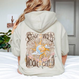 Himmlischer Retro Mondkind Hoodie, Bleib Wild Unisex Sweatshirt, Weltraum Galaxie Pullover, Geschenk für Astronomie-Liebhaber, Coole, Gemütliche Oberbekleidung