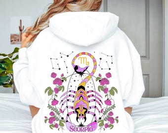 Retro Scorpio Hoodie – Women’s Astrology Pullover, Moon & Planet Graphic, Star Sign Design, Gildan Hoodie