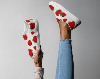 Zapatos sin cordones Strawberry Cottagecore: zapatos de lona de verano para mujer