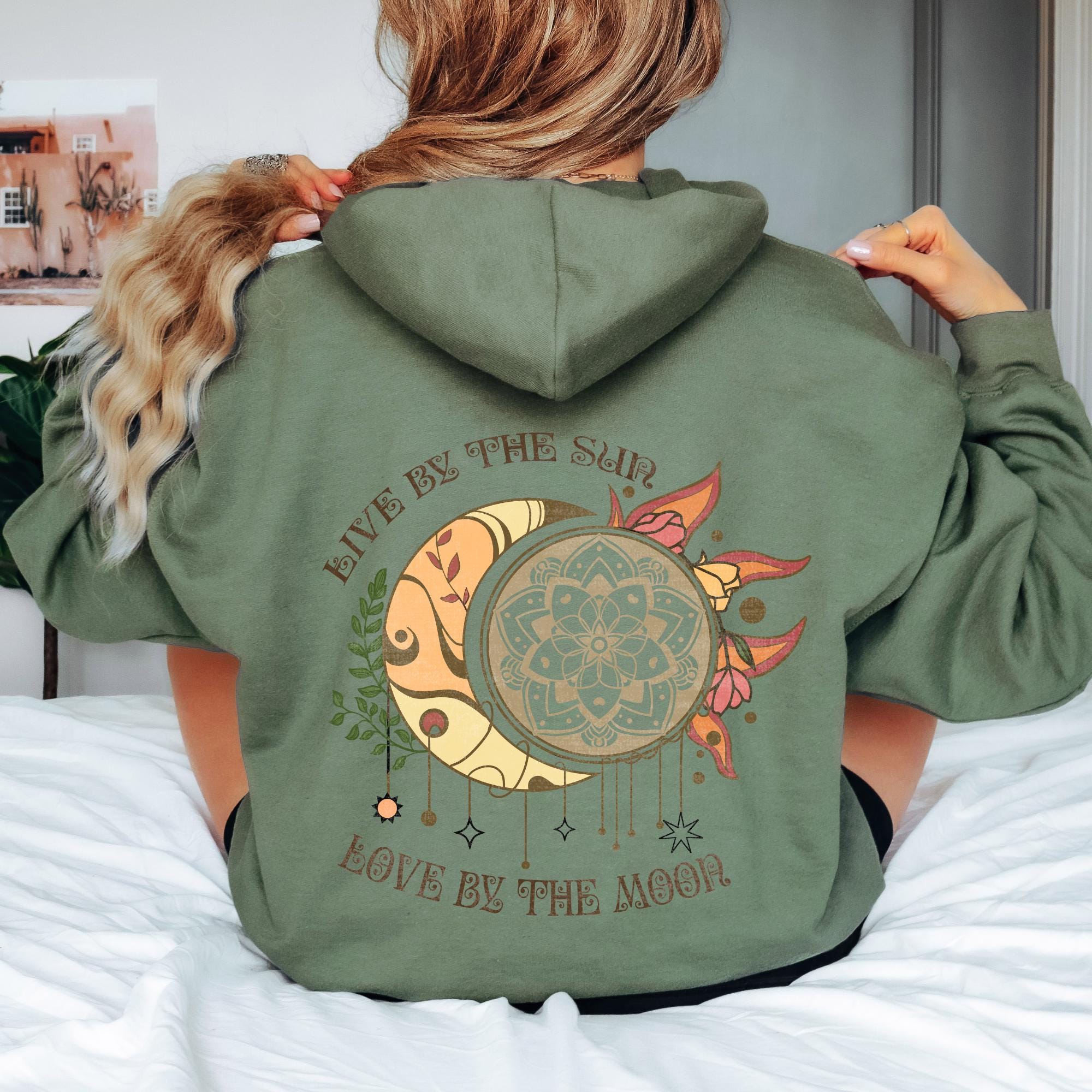 Produktbild von Damen Sweatshirt Mit Mond Phasen - Boho Style Aus Baumwolle