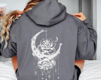 Celestial Crescent Moon Hoodie: Galaxy Rose Crystal Pullover - Etsy