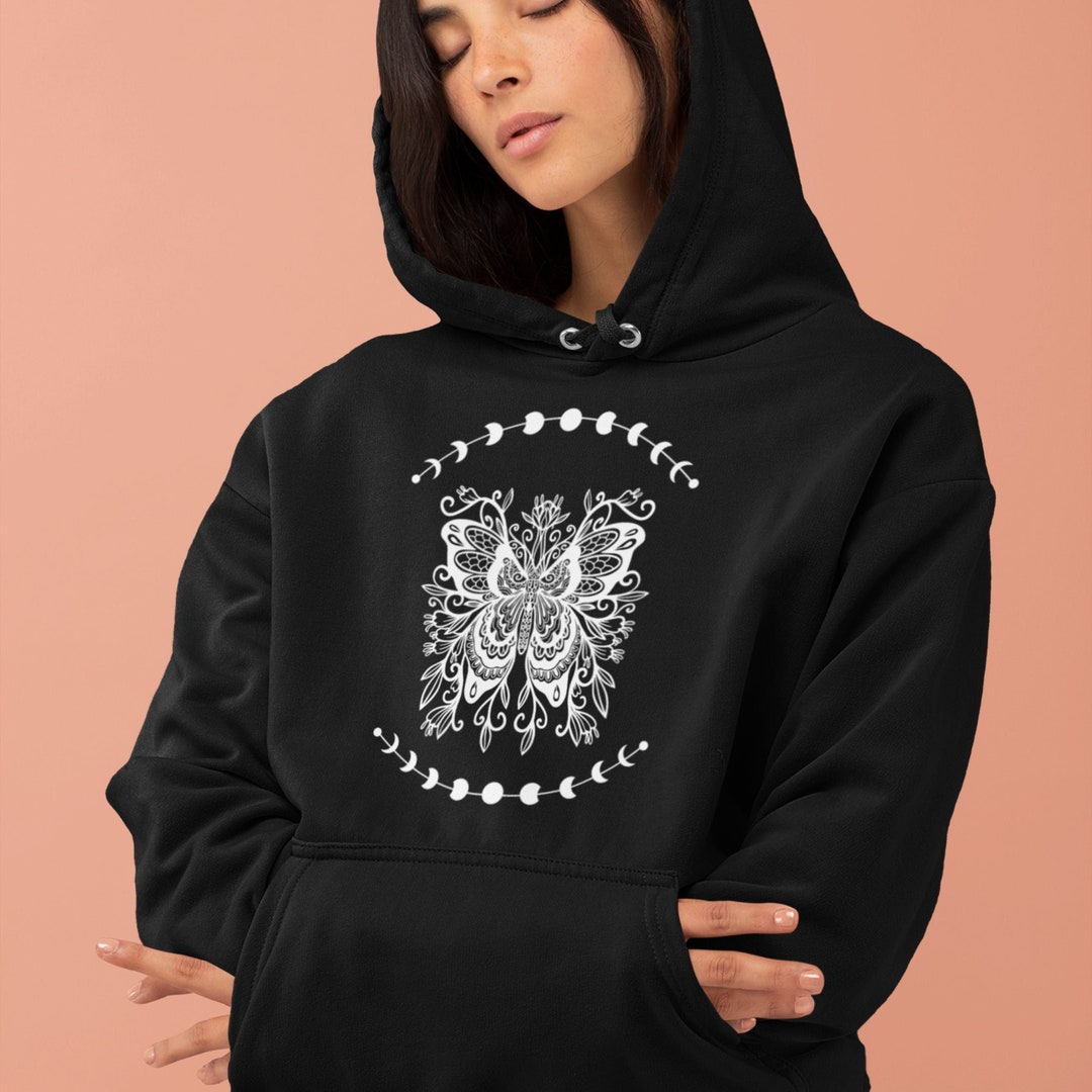Butterfly Hoodie, Mindfulness Gift, Monarch Butterfly Insect Shirt Moon ...