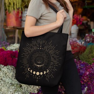 Sac fourre-tout céleste Sac fourre-tout sorcières Sac fourre-tout lune Cadeaux phases de lune, sac fourre-tout cartes de tarot cadeau lecteur de tarot, sac de tous les jours, idées cadeaux célestes