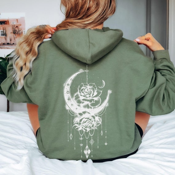 Celestial Crescent Moon Hoodie: Galaxy Rose Crystal Pullover - Etsy