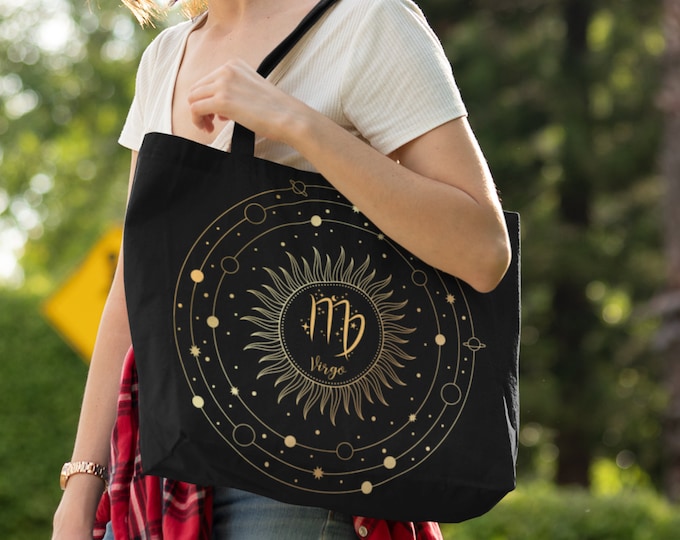Virgo Zodiac Tote Bag: Celestial Sun & Planet Design