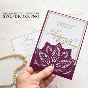 Trouwzak uitnodiging sjabloon SVG, Mandala zak envelop sjabloon 5x7, voor Cricut, Laser Cut, Cameo svg dxf ai cdr