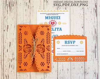 Mexican invitation template svg, picado wedding gatefold invite card for Cricut, Laser Cut, Cameo svg dxf ai cdr