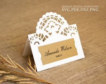 Lace place card template SVG,  Wedding lace place card, thanksgiving card, table decor, Laser Cut, Cameo Cricut svg dxf ai cdr