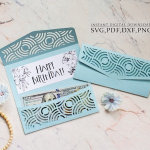 Sobre de dinero svg, plantilla de sobre de regalo en efectivo para Acción de Gracias, adorno geométrico cortado con láser (svg, dxf, pdf), Silhouette Cameo Cricut