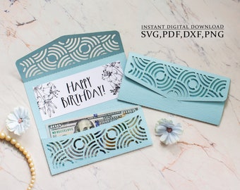 Money envelope svg, cash gift thanksgiving envelope template, geometric ornament laser cutting (svg,dxf,pdf), Silhouette Cameo Cricut