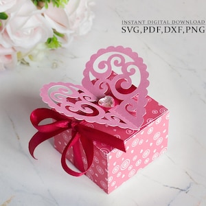 Caja de regalo svg, plantilla de caja de regalo de dulces, caja de favor del corazón, caja de acción de gracias, caja de San Valentín, silueta, Cricut, corte láser, svg dxf ai cdr