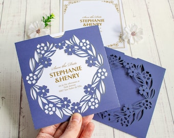 Flowers invitation template SVG, floral lace wedding 6x6 invite pocket card, Birthday invitation for Cricut, Laser(svg dxf ai cdr)