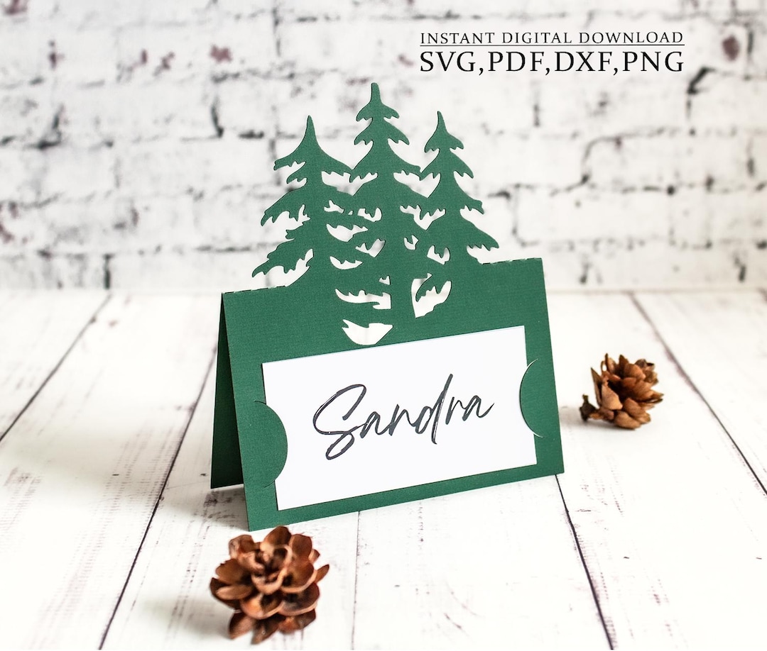 Rustic Pine Tree Place Card - Forest Wedding Name Tag – Christmas Table ...