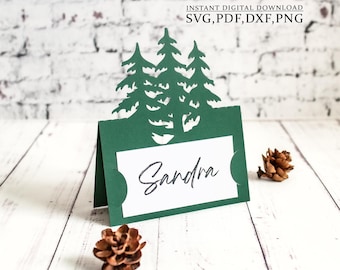 Rustic Pine Tree Place Card - Forest Wedding Name Tag – Christmas Table Decor – Cutting template for Events - Cricut, Laser svg dxf ai cdr