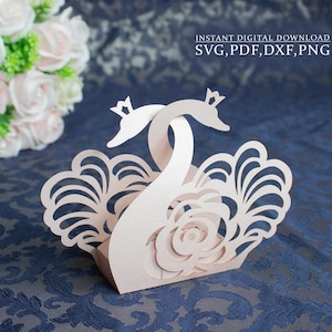 Modèle de boîte cadeau Swans, Boîte de mariage svg, Modèle de boîte cadeau, boîte à bonbons, Portrait Cameo Cricut, découpe laser, svg dxf ai cdr