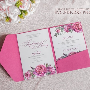 Wedding classic Trifold invitation svg,5x7 simple envelope template, laser cutting (svg,dxf,pdf), Silhouette Cameo Cricut