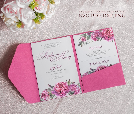 Wedding classic Trifold invitation svg,5x7 simple envelope template, laser cutting (svg,dxf,pdf), Silhouette Cameo Cricut