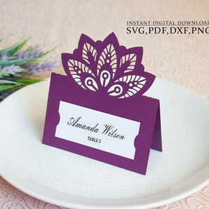 Modello di segnaposto SVG, Mandala Wedding segnaposto, biglietto di ringraziamento, decorazioni per la tavola, taglio laser, cammeo Cricut svg dxf ai cdr