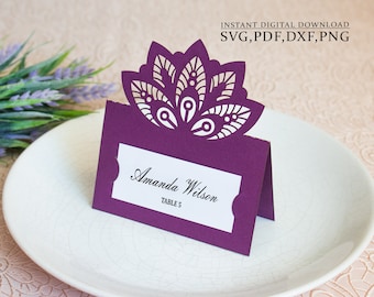 Place card template SVG, Mandala Wedding place card, thanksgiving card, table decor, Laser Cut, Cameo Cricut svg dxf ai cdr