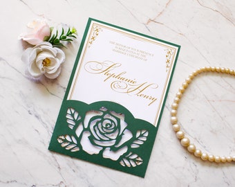 Rose invitation template SVG, flower pocket invite card for Cricut, Laser(svg dxf ai cdr)