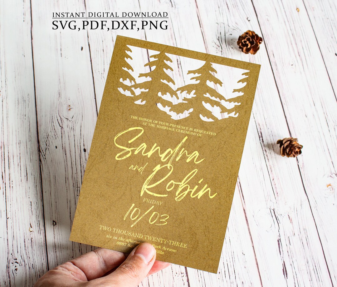 Pine Forest Wedding Invite Card Template Svg, Spruce Forest Party 5х7 ...