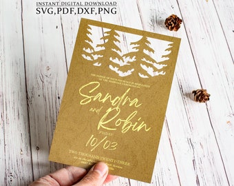 Pine forest wedding invite card template svg, spruce forest party 5х7 invitation for Cricut, Laser Cut, Cameo svg dxf ai cdr